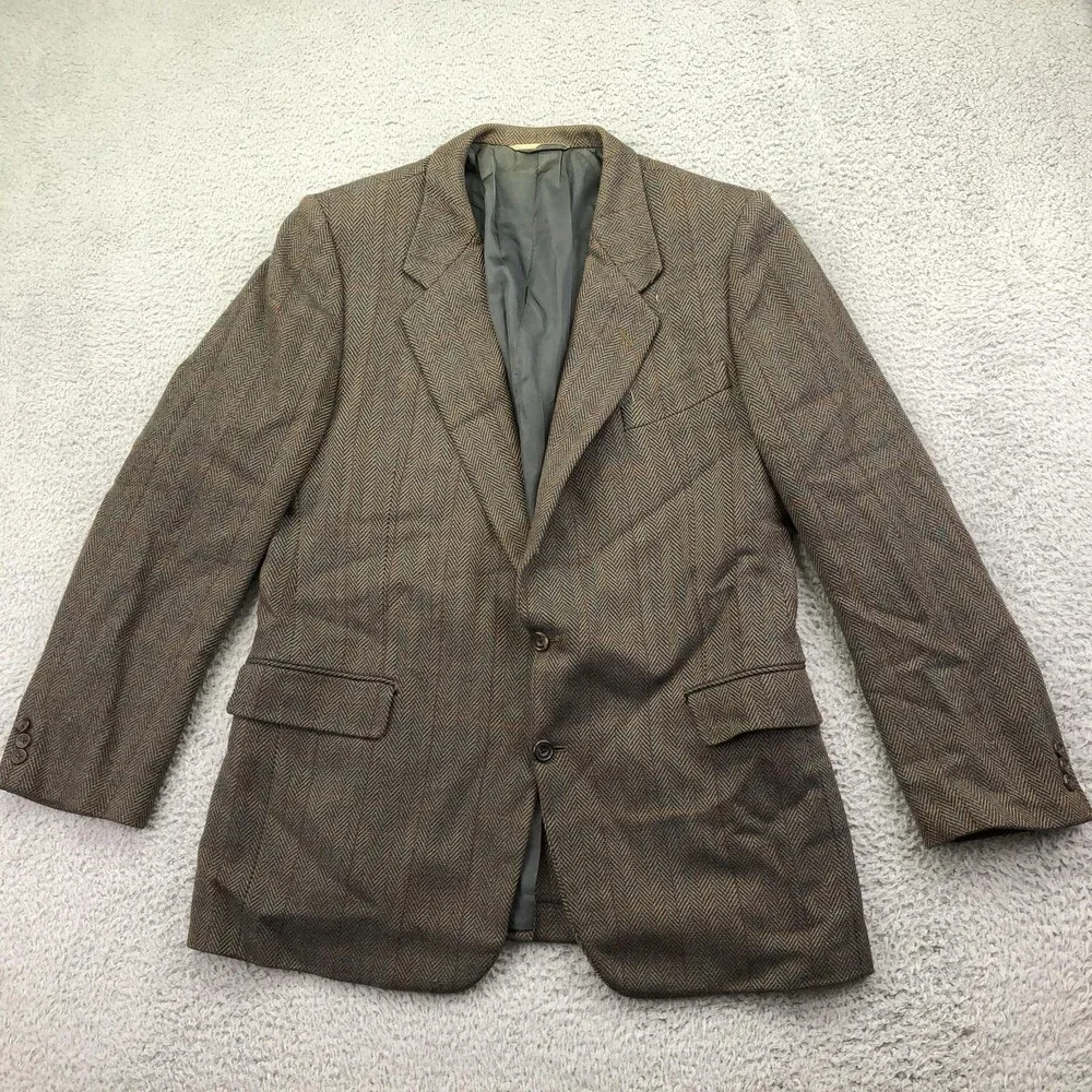 Vintage Hickey Freeman Blazer Mens 44L Brown Wool Tweed Boardroom Jacket